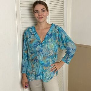 Vintage Brownstone Studio Button-down Blue Top